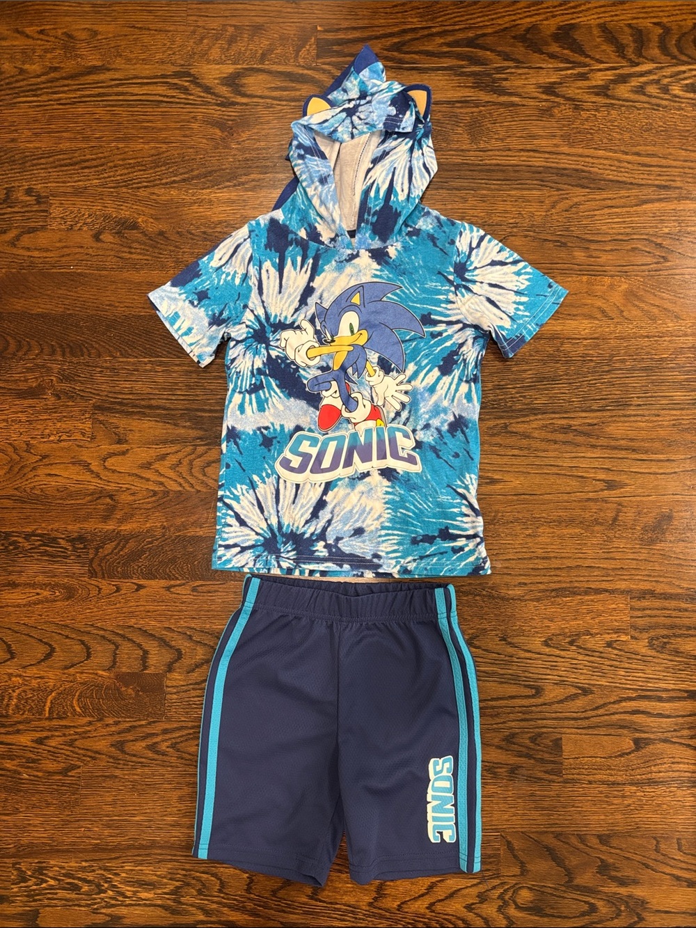 Sonic the Hedgehog Boys Blue Tie-Dye Hooded Short Set, size 6